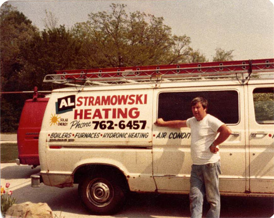 Founder Al Stramowski 1970's Standing in front of a company van
