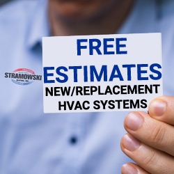 HVAC Guy Holding Free Equipment Estimate Sign